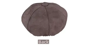Detailed back view of a brown suede octagonal beret featuring an adjustable elastic band