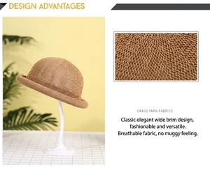 Close-up detail of breathable grass yarn fabric texture on a khaki summer dome sun hat