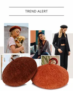 Close-up of knit texture on vintage caramel and dark red wool berets for winter