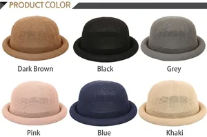 Selection of elegant women's woven bowler hats in six colors from brown to pink