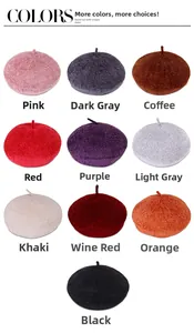 Available colors for the knitted beret hat including pink, gray, khaki, and burgundy