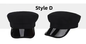 Dettagli del cappello nero Stile D in lana con visiera in pelle verniciata lucida