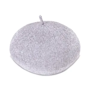 Soft purple knit beret hat for women with a vintage Japanese style and textured finish