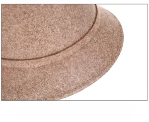 Macro detail of brown wool felt hat showing wide brim stitching and premium texture