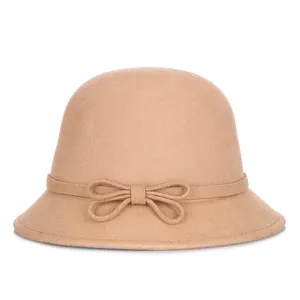 Women's Elegant Wool Felt Cloche Hat Vintage Bowknot French Style Winter Warm Bucket Hat Solid Color Fedora Hat For Party