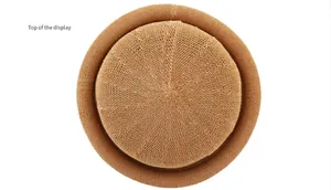 Top-down view of a straw hat showing high-quality radial knitting texture and dome shape