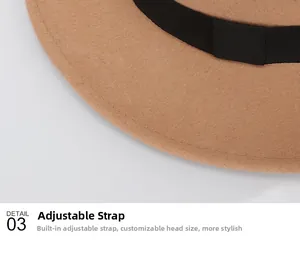 Detail of built-in adjustable strap inside brown wool fedora hat for a perfect custom fit