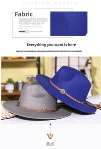 Detailed view of fedora hats featuring warm wool fabric and leather decorative bands