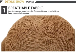 Detail of premium straw weave texture showing breathable fabric on a stylish sun hat