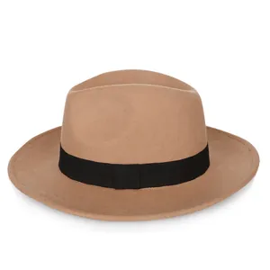Pure Wool Wide Brim Fedora Hat Vintage Classic Gentleman Warm Felt Hat With Ribbon For Women Men Autumn Winter