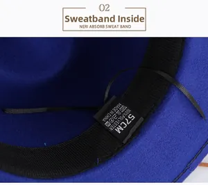 Detailed view of inner moisture-wicking sweatband and size label for wool jazz hat