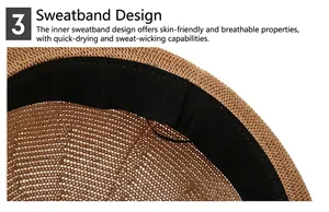 Detail view of woven straw hat featuring a breathable black sweatband and fine stitching