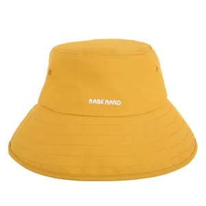 Αναπνεύσιμο κίτρινο βαμβακερό καπέλο bucket με λευκό κέντημα RABERAND για τον ήλιο