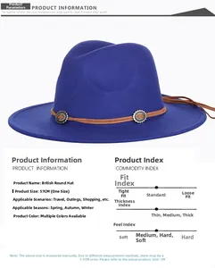 Detail view of the 57cm circumference measurement for this navy blue wool fedora hat