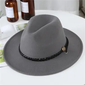 Vintage British Style Fedora Hat Wide Brim Cotton Polyester Blend Jazz Hat With Leather Belt Buckle For Men Women