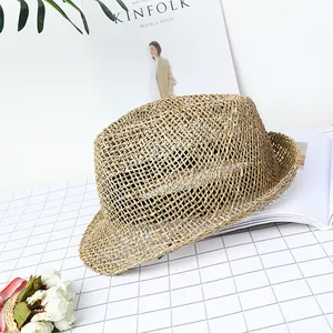 Handgefertigter Ausgehöhlter Stroh Sonnenhut Für Damen Herren Atmungsaktiver Papierstroh Fedora Boater Newsboy Cap Für Sommer Strand Urlaub