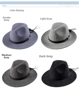Detailed comparison of wool fedora hats in smoky, light, medium, and dark grey tones