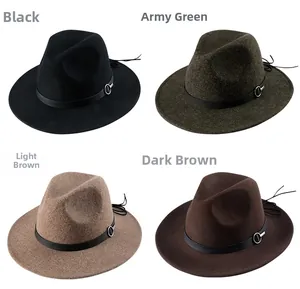 Detailed grid view of wool fedora hats in black, army green, and coffee tones