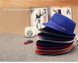 Variety of breathable summer straw fedora hats in multiple colors with stylish bands