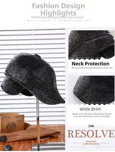 Detailed view of the dark grey faux fur winter cap with ear flaps and thick lining