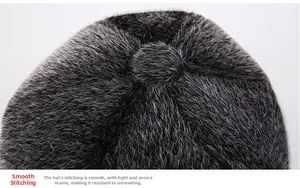 Detail showing smooth stitching and dense needlework on plush winter hat fabric