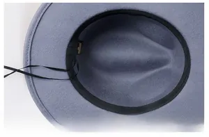 Detail of wool fedora interior featuring a moisture-wicking sweatband and adjustable drawstring