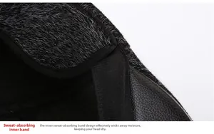Detail view of the breathable inner sweatband and plush lining for winter flat cap