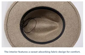 Close-up of the 100% wool felt hat interior showing the black sweatband detail