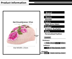 Size chart showing 57cm circumference and 10cm depth for this breathable straw beret