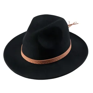 Vintage Wolle Filz Fedora Hut Breite Krempe Western Stil Gürtel Jazz Hut Für Herren Damen Herbst Winter Elegante Mode Kopfbedeckung