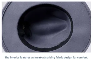 Detailed interior of wool fedora showing the black sweatband for comfort and fit