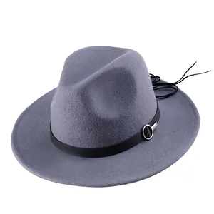 Vintage 100% Wool Fedora Hat For Women Men Wide Brim Trilby Jazz Hat With Leather Belt Buckle Autumn Winter Party Accessory