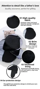 Detalle de gorra de invierno con orejeras, forro de felpa gruesa y mezcla de lana suave