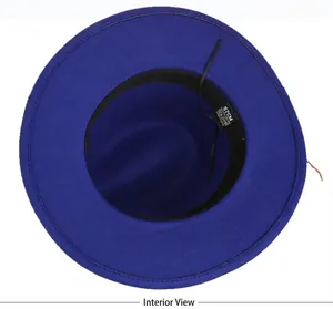 Detail view of the fedora inner lining with adjustable sweatband and size label