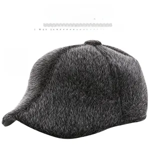 Detailed texture of thick dark grey faux fur winter cap for men showing high-density fiber