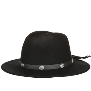 Women Men Pure Wool Fedora Hat Wide Brim British Retro Style With Leather Band Metal Buckle Tassel Felt Jazz Hat Accessories