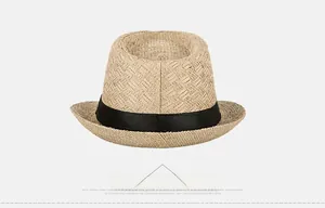 Detailed back view of a classic straw jazz fedora with black satin ribbon trim