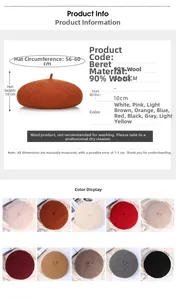 Wollbaskenmütze Größentabelle und 10 Farboptionen für Kopfumfang 56-60 cm