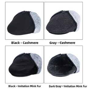 Vista detallada de gorras de invierno en cachemira y piel sintética con orejeras