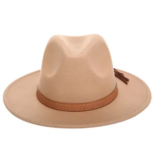 Classic camel wool felt fedora hat featuring a brown snakeskin leather band and fringe tassel