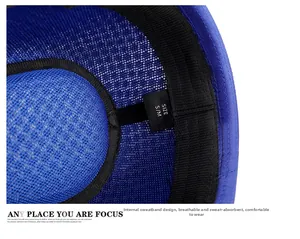 Macro shot of inner sweatband and size label on breathable mesh sun hat