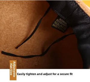 Detail of the adjustable inner strap and premium wool lining of the brown beret hat