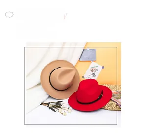 Detailed view of fashionable felt fedora hat with elegant leather band and metal buckle