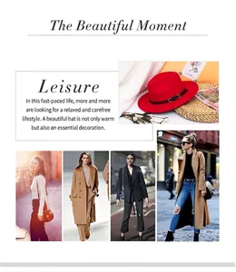 Detail of red wool Fedora hat with black band and fashion lifestyle modeling views