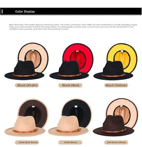 Detailed grid of bicolor felt fedora hats with leather belts in various color combinations