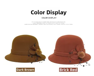 Dettaglio cappelli invernali a cupola in marrone scuro e rosso mattone con fiori