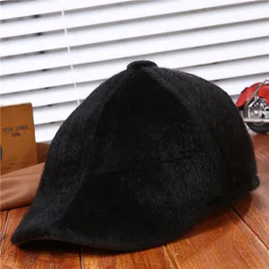 Men's winter black faux mink fur flat cap with warm plush texture for outdoor use
