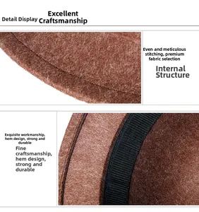 Détail du chapeau en feutre de laine marron montrant les coutures et le bandeau intérieur