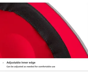 Detail of adjustable internal sweatband and red felt texture of the fedora hat