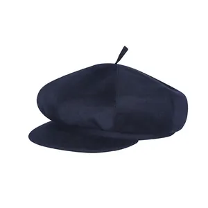 Classic dark blue wool blend newsboy cap for men featuring a warm thick octagonal design